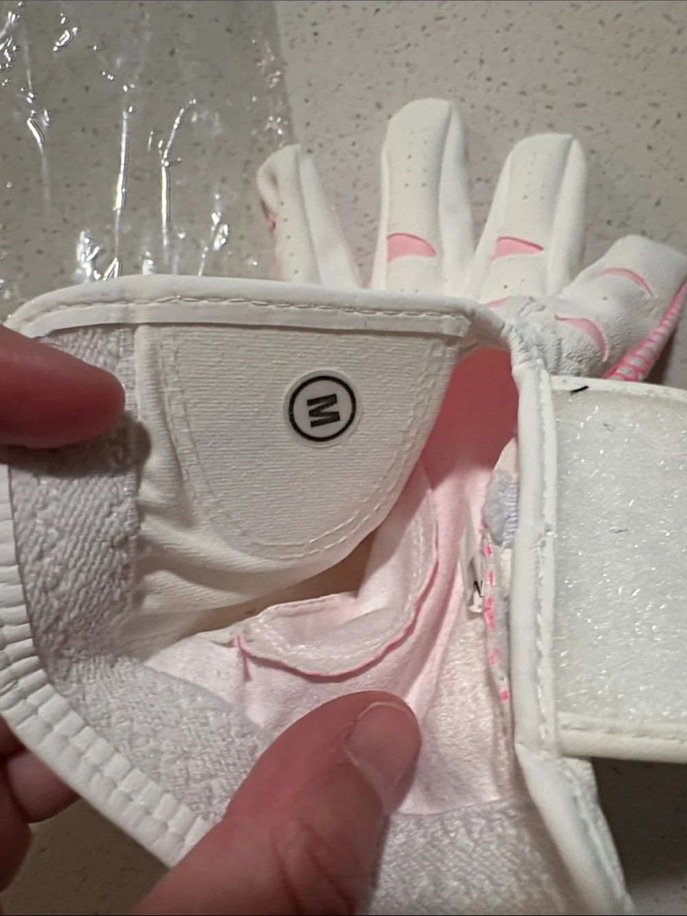Finger Ten Golf Glove - White with Pink Accents